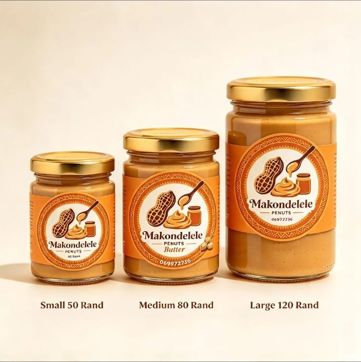 Makondelele Peanut Butter Range Small 50 Rand, Medium 80 Rand, Large 120 Rand