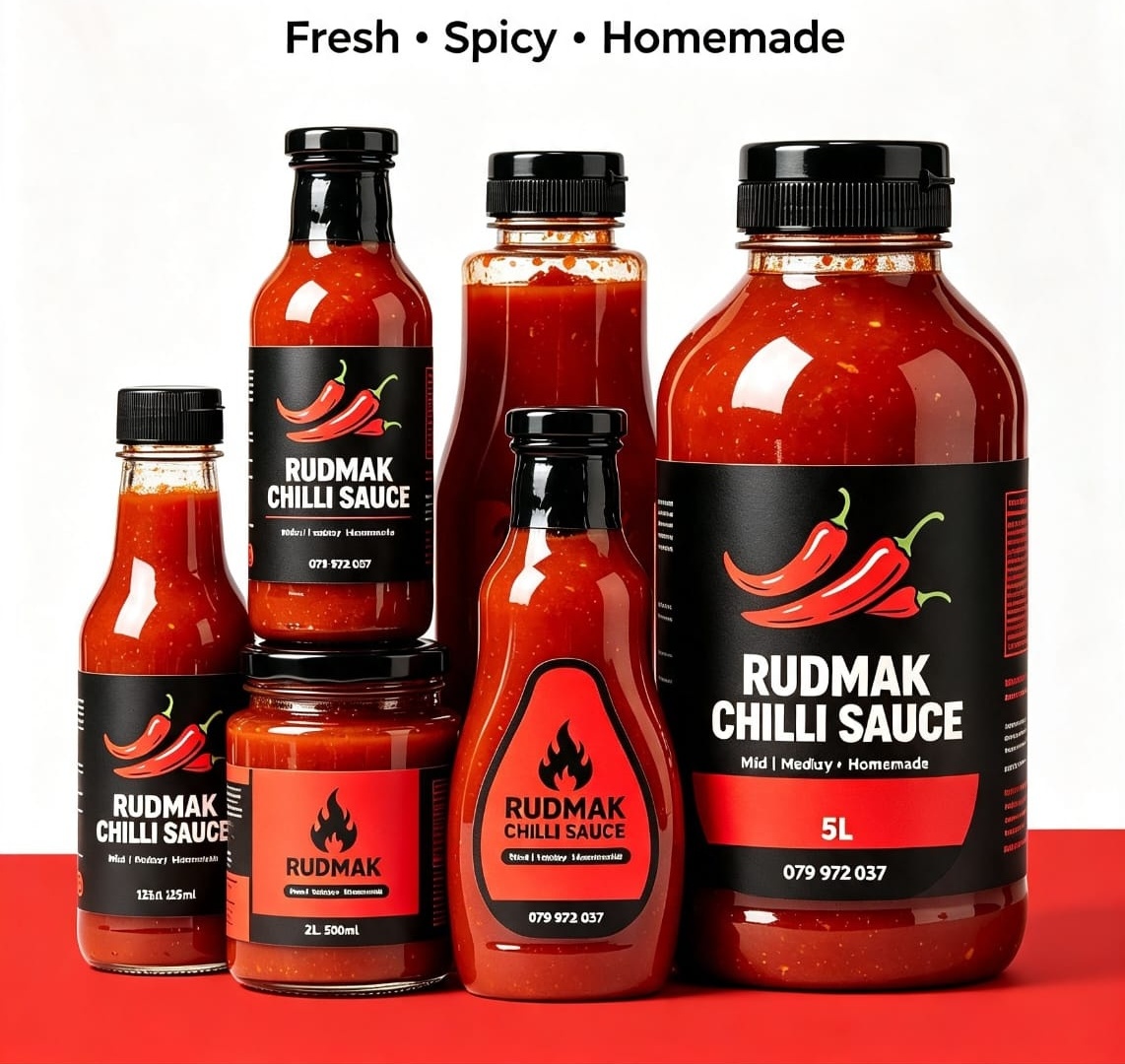 Rudmak Chilli Sauce Full Lineup - 125ml to 5L